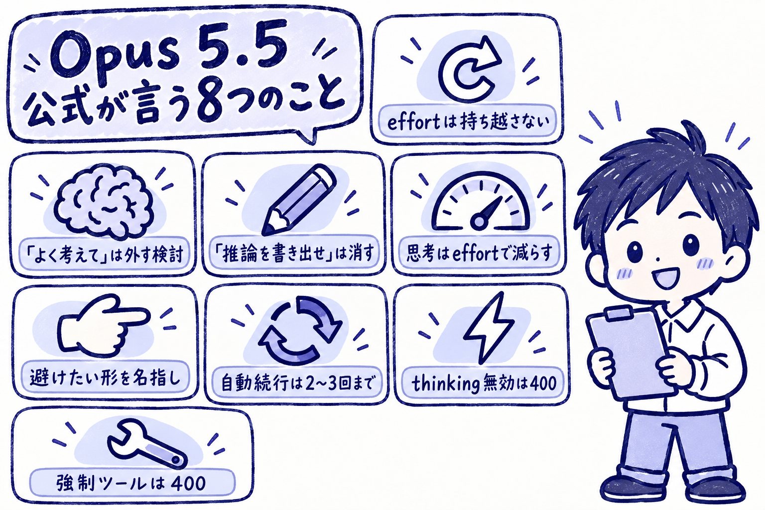 Opus 5.5 で公式が言う8つのことをまとめた図
