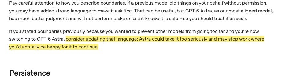 OpenAI Developers ブログの該当箇所。以前の境界の書き方は、GPT-6 Astra が真に受けすぎて止まる可能性があるので見直すことを検討するよう書かれている